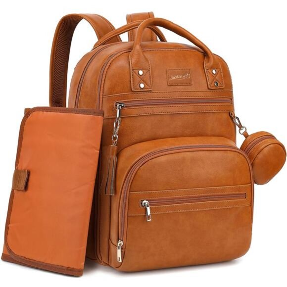 Leather Diaper Bag Backpack for Boy Girl with Changing Pad and Pacifier Case main image 4